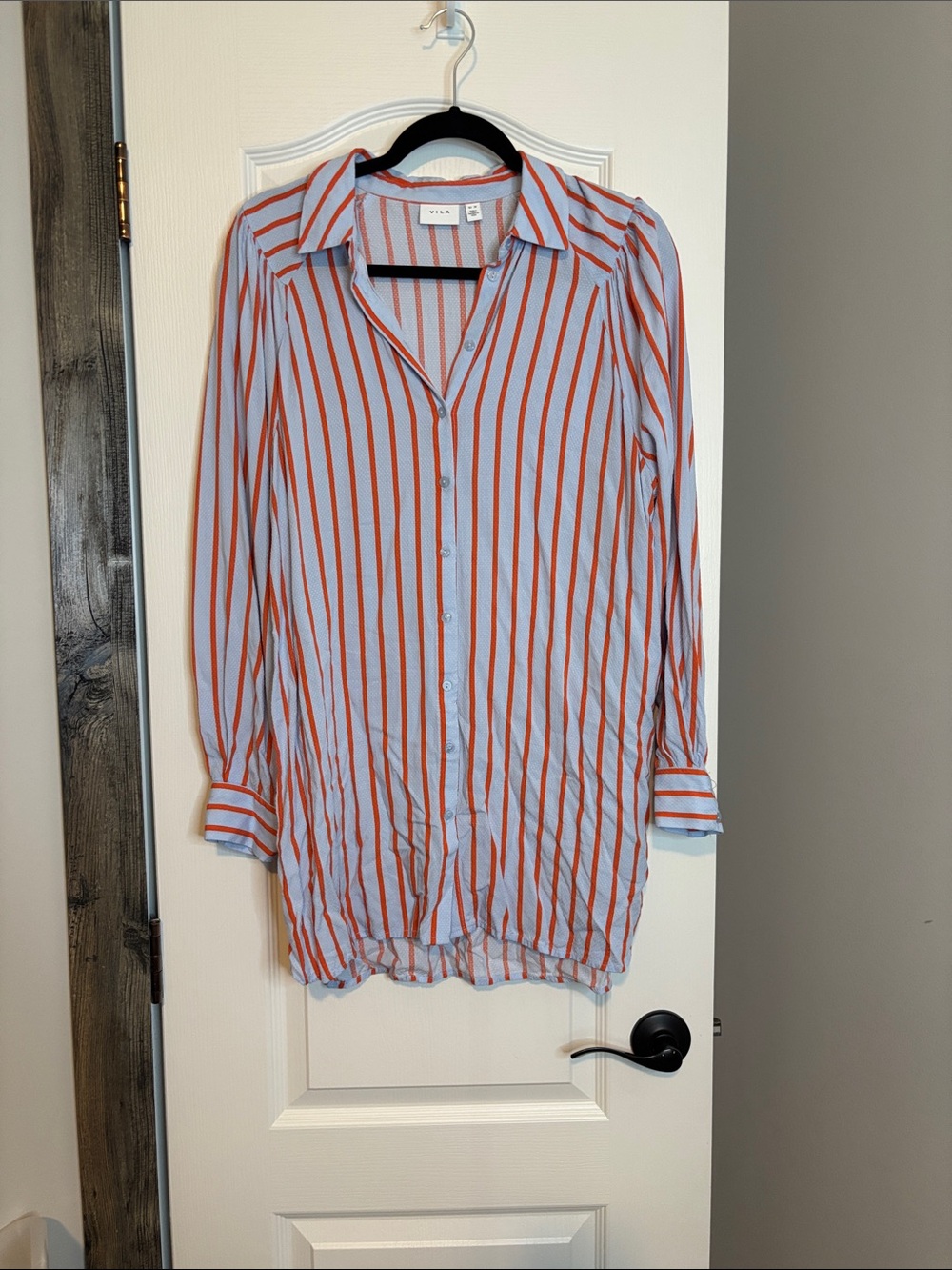 VILA Light Blue and Orange Striped Collared Shirt size 38 (L)
